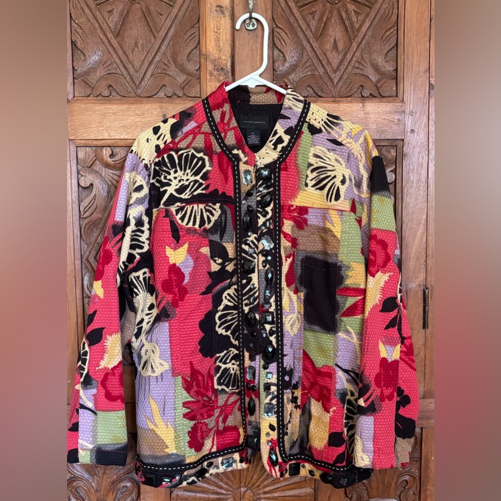 Colorful Floral Blazer with Embellished Details